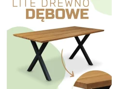 Stół dębowy 140x80 z drewna loftowy Rubens, metalowe nogi