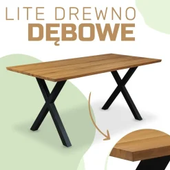 Stół dębowy 140x80 z drewna loftowy Rubens, metalowe nogi