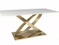 Stół HERMES 160x90 biały marmur/złoty