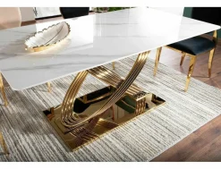 Stół HERMES 160x90 biały marmur/złoty