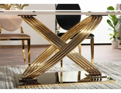 Stół HERMES 160x90 biały marmur/złoty