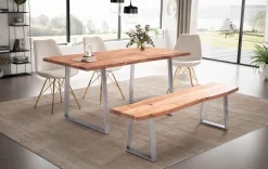 Stół Jadalniany 140 cm Drewno Lite Akacjowe Metal Chromie Krawędź drzewa