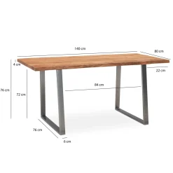 Stół Jadalniany 140 cm Drewno Lite Akacjowe Metal Chromie Krawędź drzewa