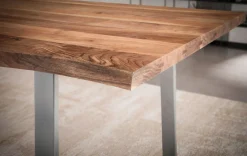 Stół Jadalniany 140 cm Drewno Lite Akacjowe Metal Chromie Krawędź drzewa
