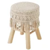 Stołek boho z siedziskiem pokrytym makramą, wys.42 cm