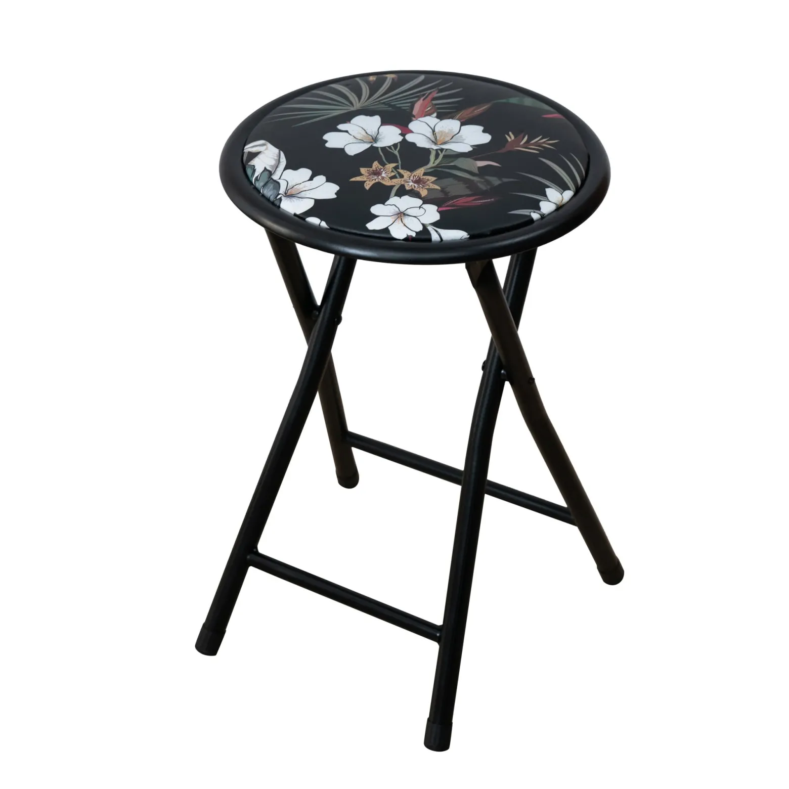 Stołek składany metalowy Flower Black 30 cm PATIO