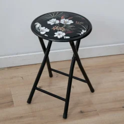 Stołek składany metalowy Flower Black 30 cm PATIO