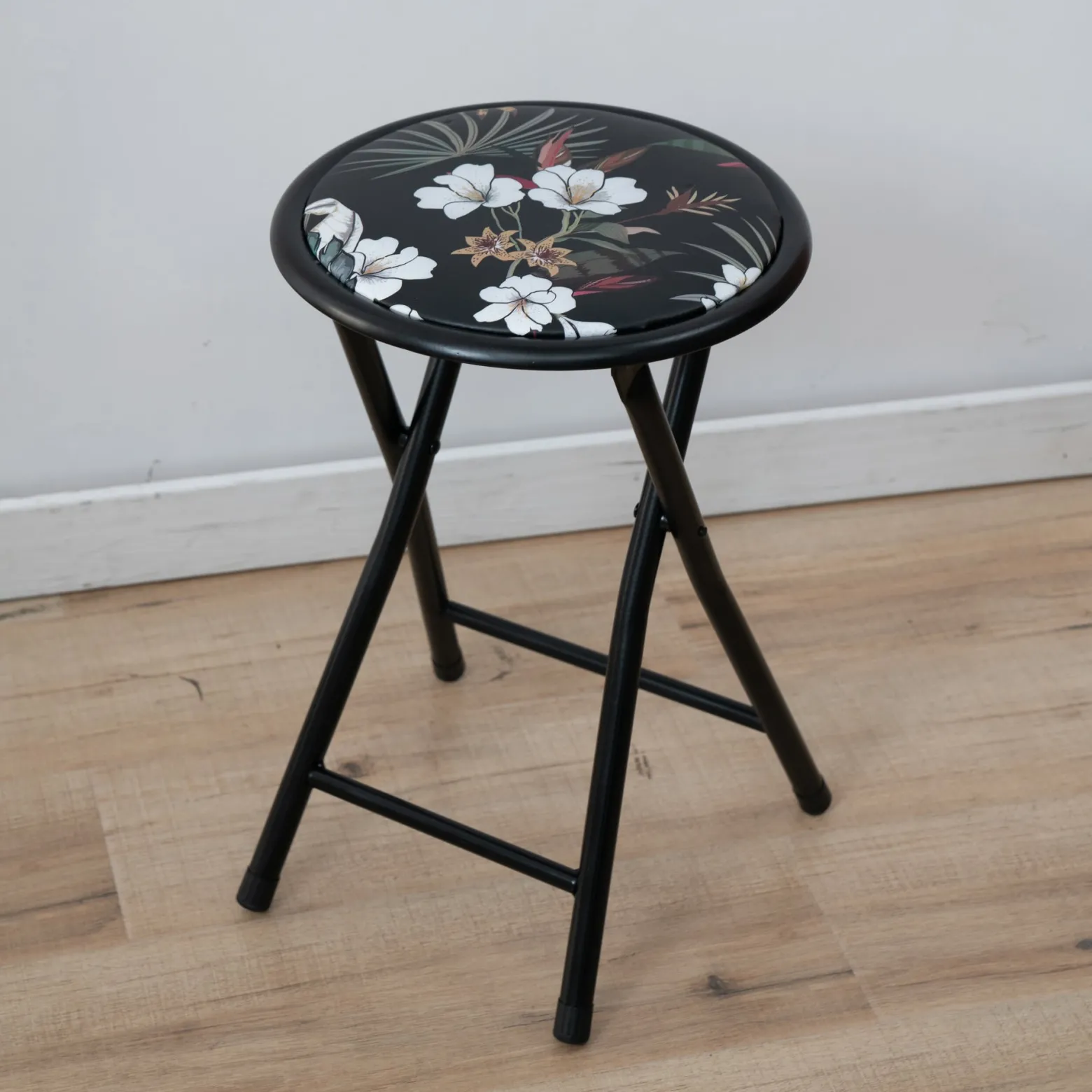 Stołek składany metalowy Flower Black 30 cm PATIO