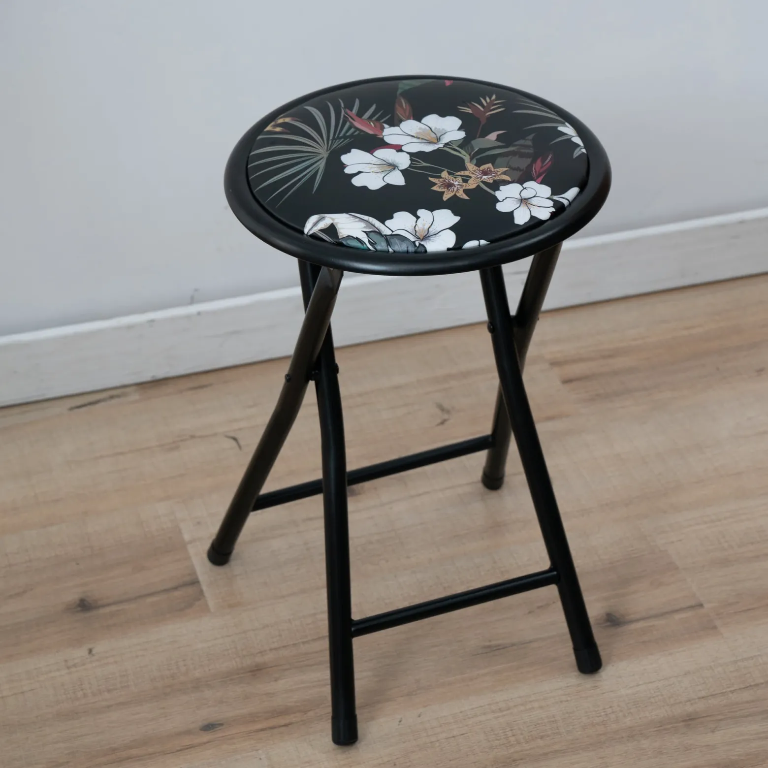Stołek składany metalowy Flower Black 30 cm PATIO