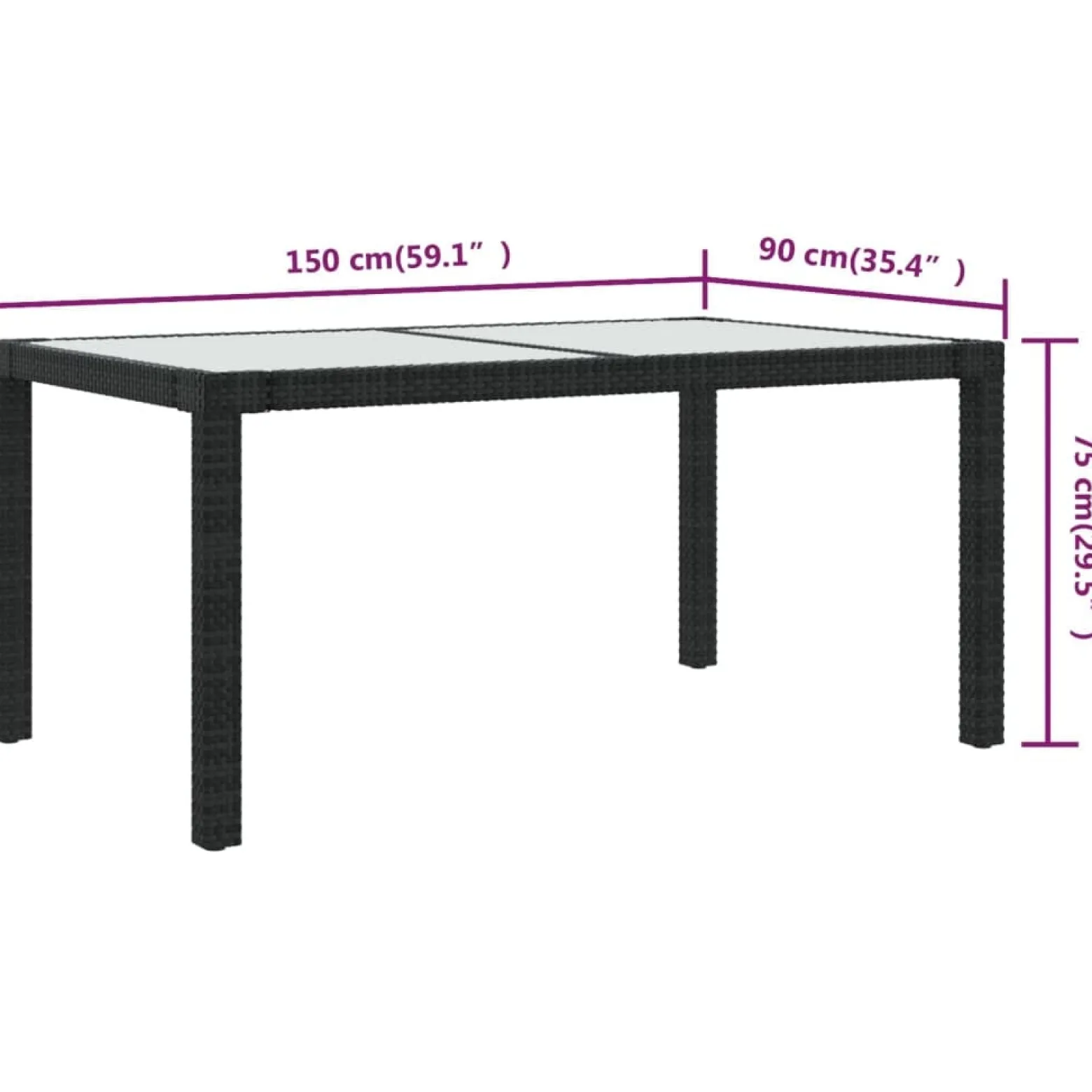 Stół ogrodowy Czarny 150 x 90 x 75 cm Technorattan vidaXL