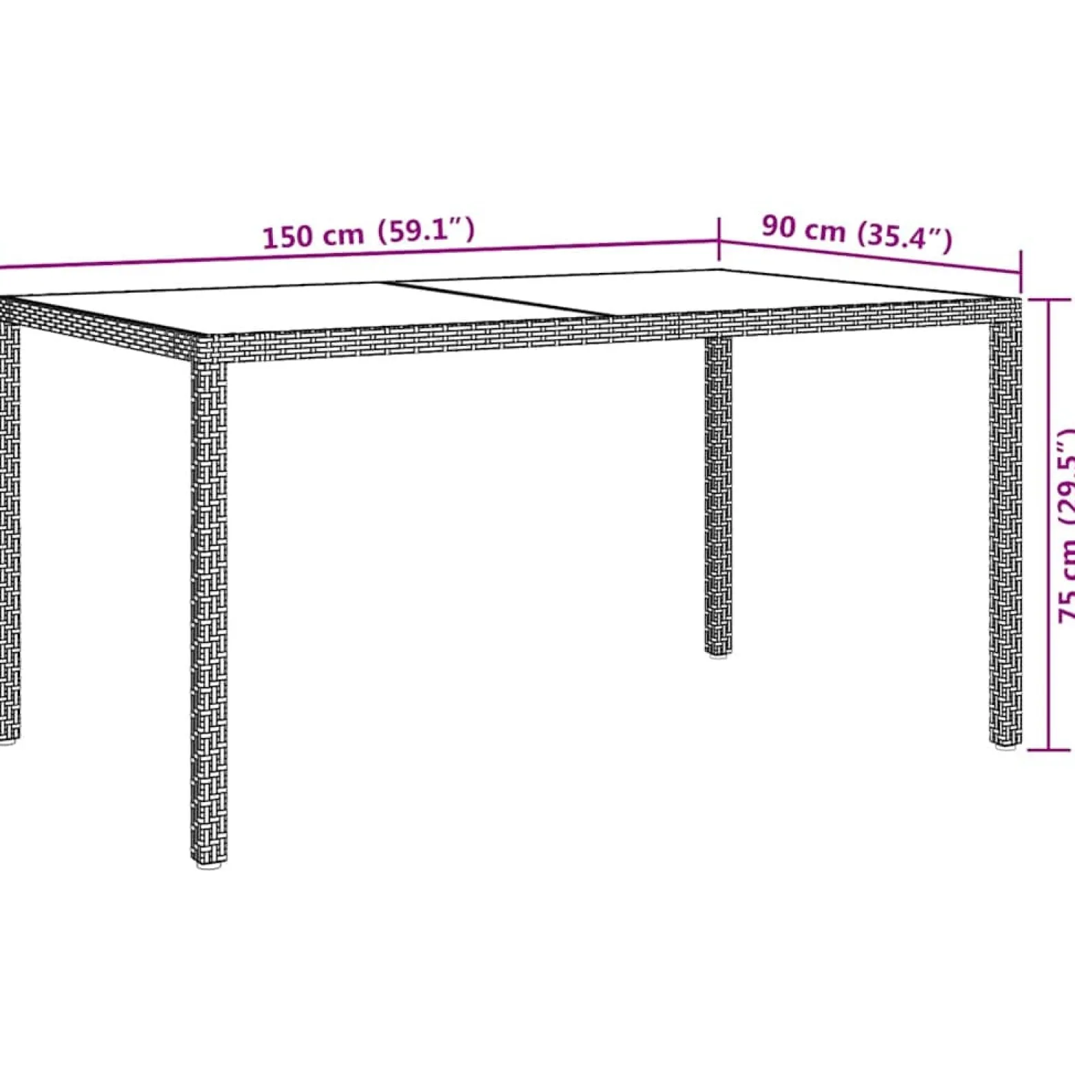 Stół ogrodowy Czarny 150 x 90 x 75 cm Technorattan vidaXL