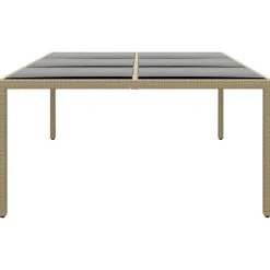 Stół ogrodowy, 200x150x75 cm, szkło i rattan PE, beżowy