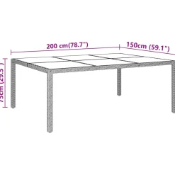 Stół ogrodowy, 200x150x75 cm, szkło i rattan PE, beżowy