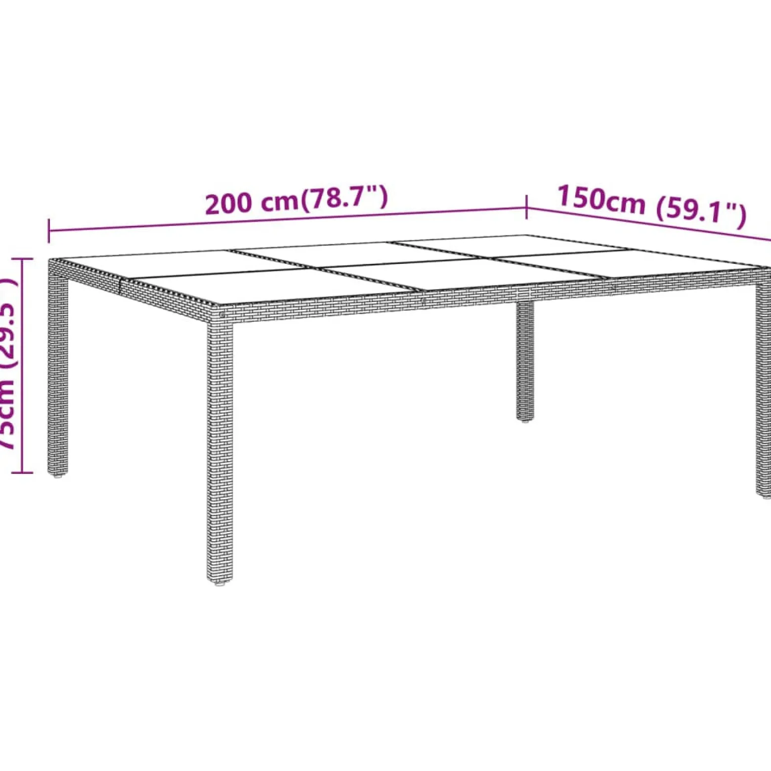 Stół ogrodowy, 200x150x75 cm, szkło i rattan PE, beżowy