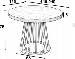 Stół Okrągły Craft 110/210cm Podstawa Lamel Metalowy Czarny