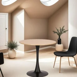 STÓŁ OKRĄGŁY Simplet Skinny dąb/czarny 80cm Z MDF W OKLEINIE