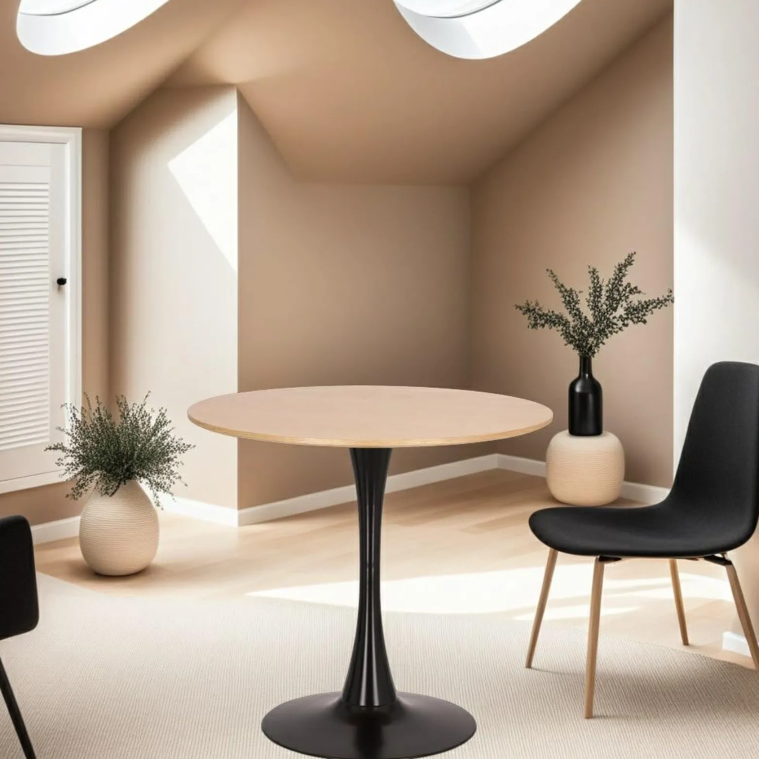 STÓŁ OKRĄGŁY Simplet Skinny dąb/czarny 80cm Z MDF W OKLEINIE