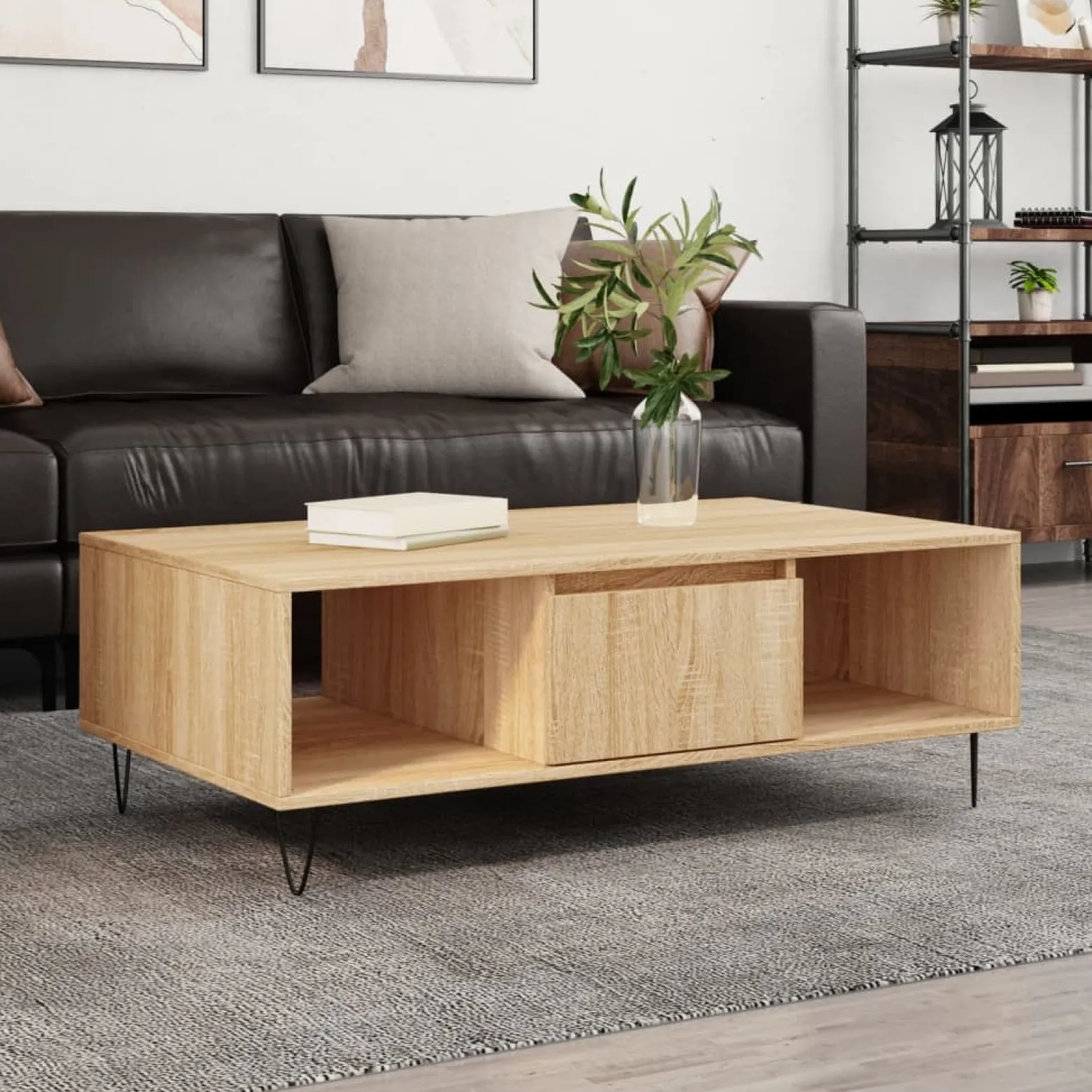 Stolik Kawowy Ława Stół Brązowy 104x60x35 Przegrody Do Salonu Do Pokoju