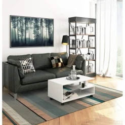 Stolik kawowy na kółkach, ława, RENZA, 90x51x40 cm, biel, mat | TYLETEGOTU