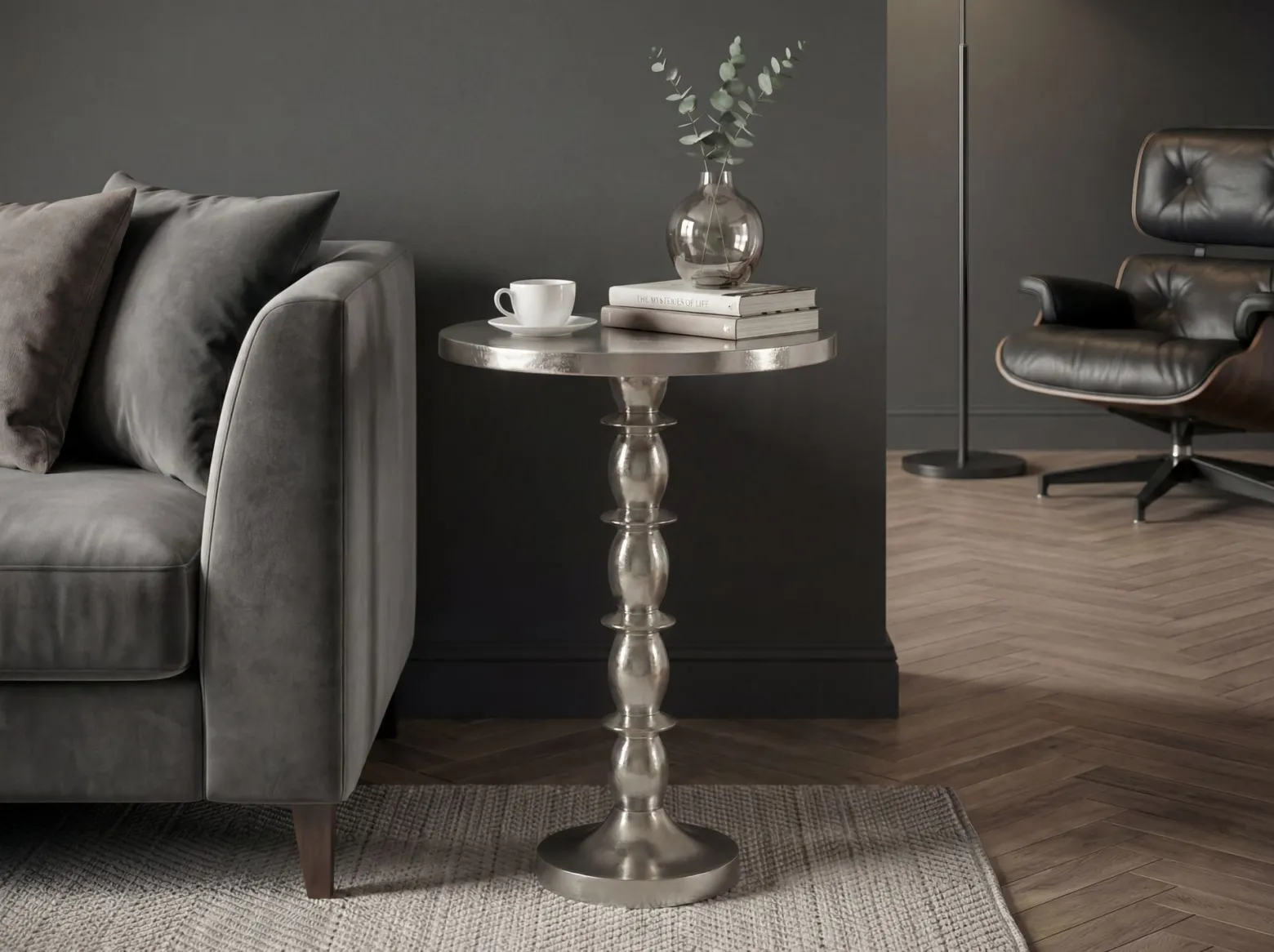 Stolik boczny Alu Srebrny 40cm Metalowy Stolik kawowy Stolik do salonu Stół
