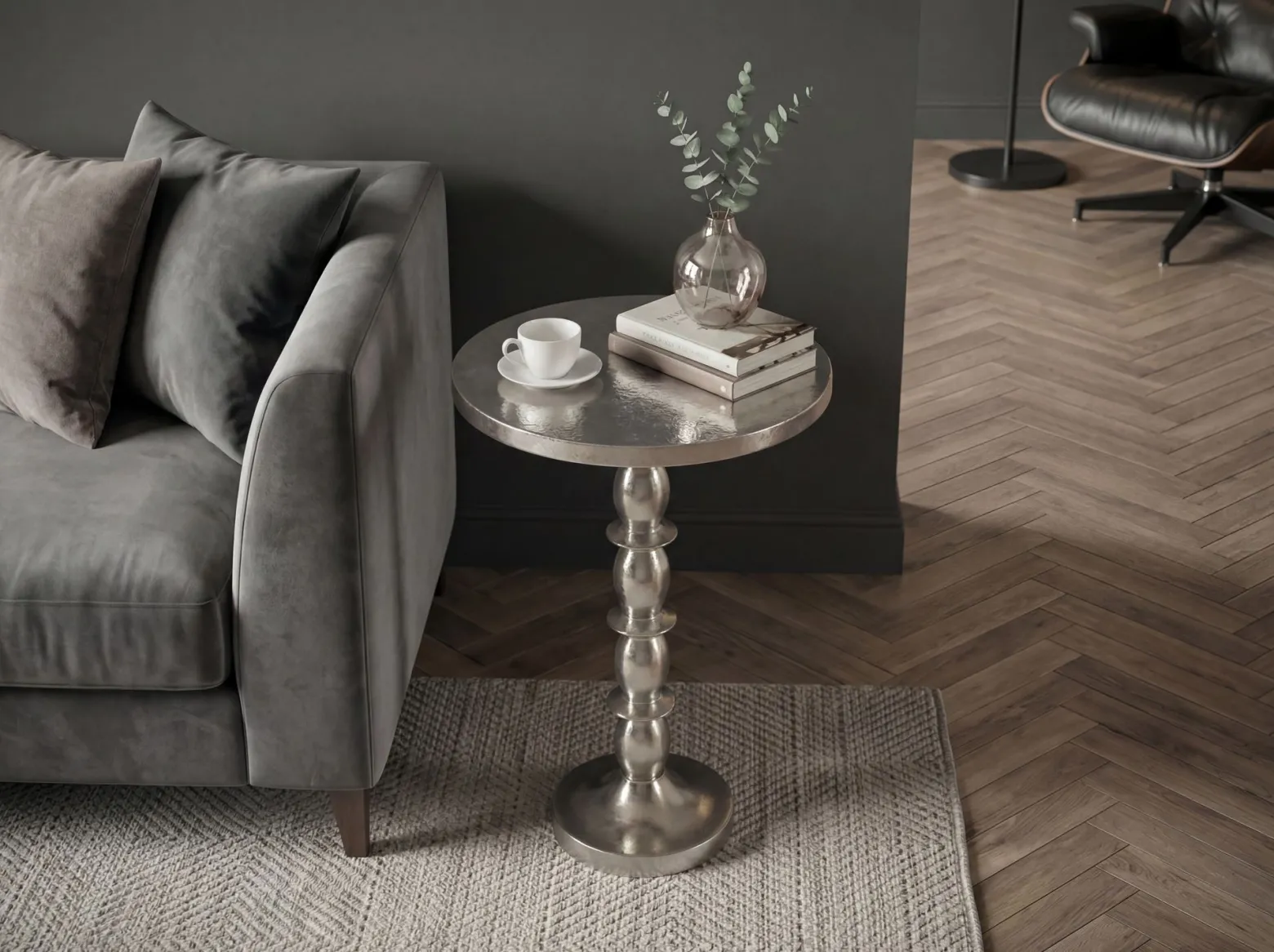 Stolik boczny Alu Srebrny 40cm Metalowy Stolik kawowy Stolik do salonu Stół