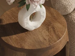 Stolik boczny Mango lite drewno okrągły 30cm, kawowy z półką, do salonu
