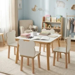 Stolik i krzesełka dla dzieci 4 szt, 70x70x47cmzestaw mebli drewnianych