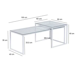 Stoliki składane, szkło, metal, zestaw 2 nowoczesnych stolików kawowych