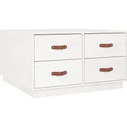 Stolik Kawowy Ława Stół Biały Drewniany 80x80x45 Szuflady Do Salonu