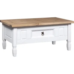 Stolik Kawowy Ława Stół Biały Drewniany 100x55x44 Szuflada Do Salonu