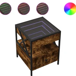 Stolik Kawowy Ława Stół Brązowy 40x40x51 Oświetlenie Led Do Salonu