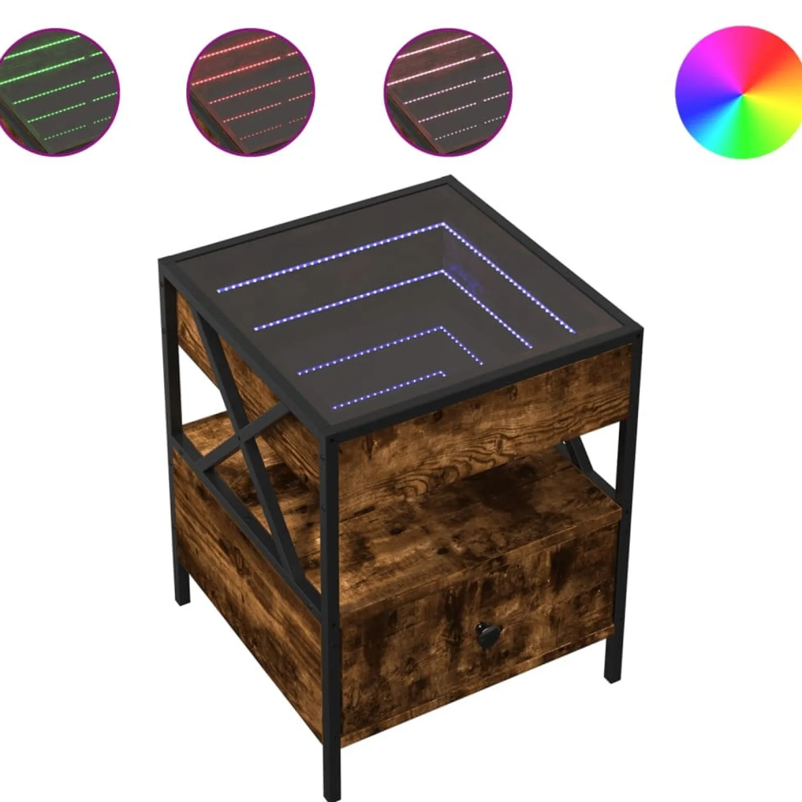 Stolik Kawowy Ława Stół Brązowy 40x40x51 Oświetlenie Led Do Salonu