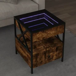 Stolik Kawowy Ława Stół Brązowy 40x40x51 Oświetlenie Led Do Salonu