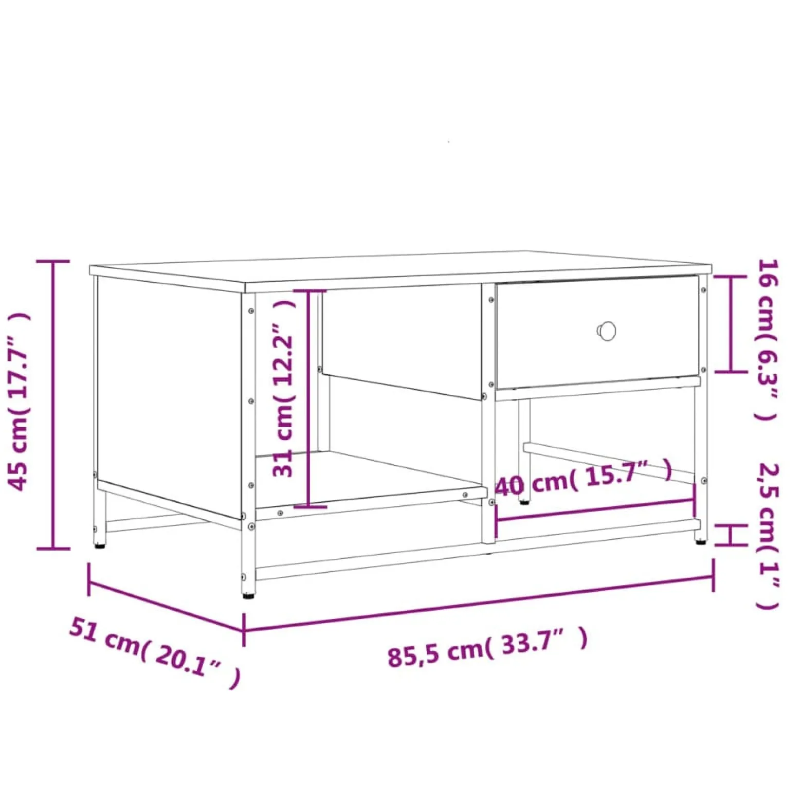 Stolik Kawowy Ława Stół Brązowy 85.5x51x45 Do Salonu Do Pokoju