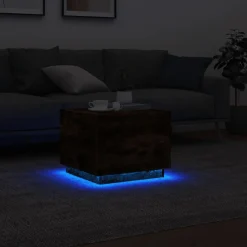 Stolik Kawowy Ława Stół Brązowy 50x50x40 Oświetlenie Led Do Salonu