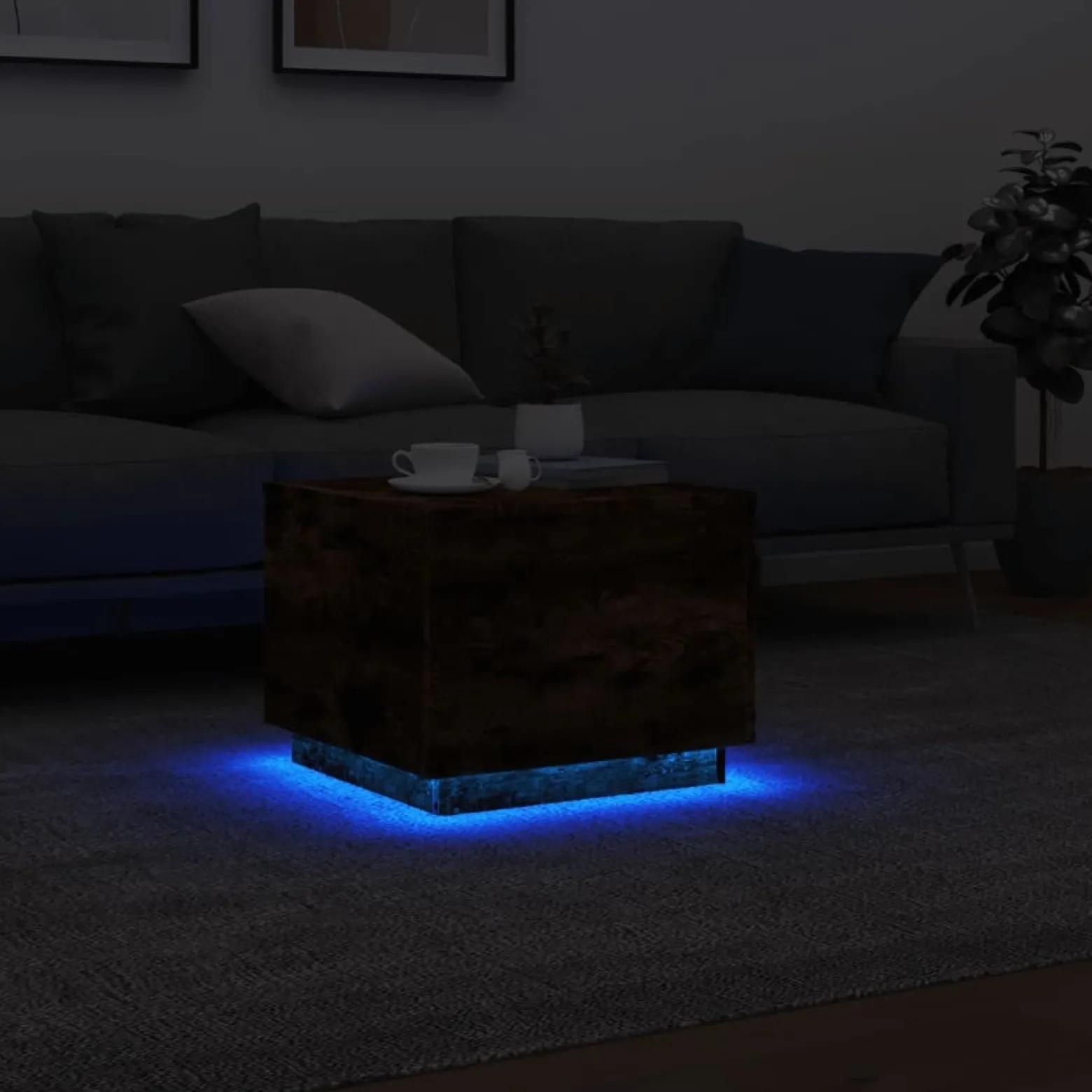 Stolik Kawowy Ława Stół Brązowy 50x50x40 Oświetlenie Led Do Salonu
