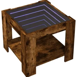 Stolik Kawowy Ława Stół Brązowy 53x53x45 Oświetlenie Led Do Salonu
