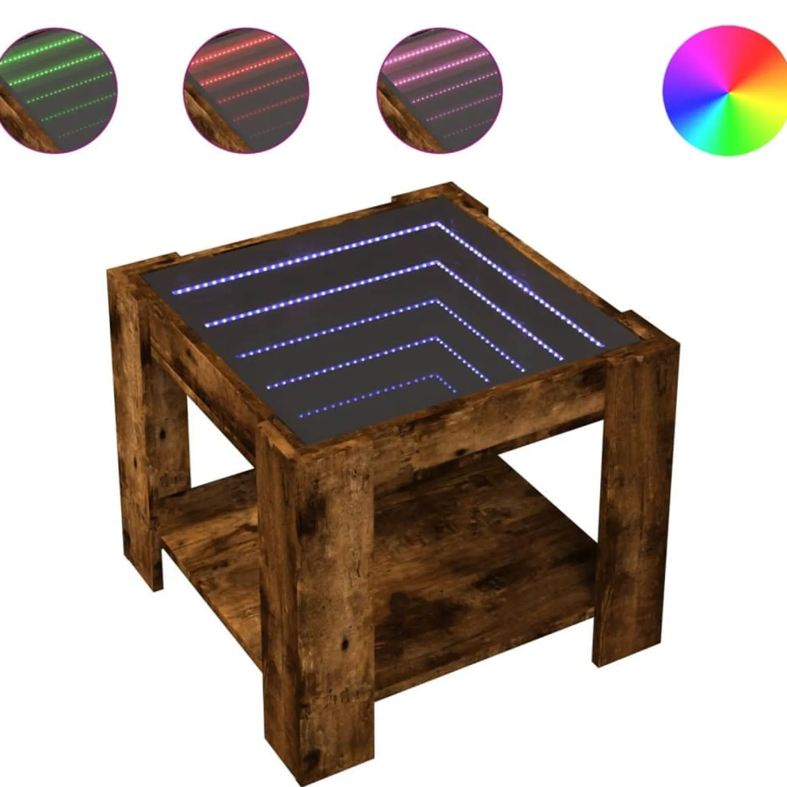 Stolik Kawowy Ława Stół Brązowy 53x53x45 Oświetlenie Led Do Salonu