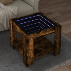 Stolik Kawowy Ława Stół Brązowy 53x53x45 Oświetlenie Led Do Salonu