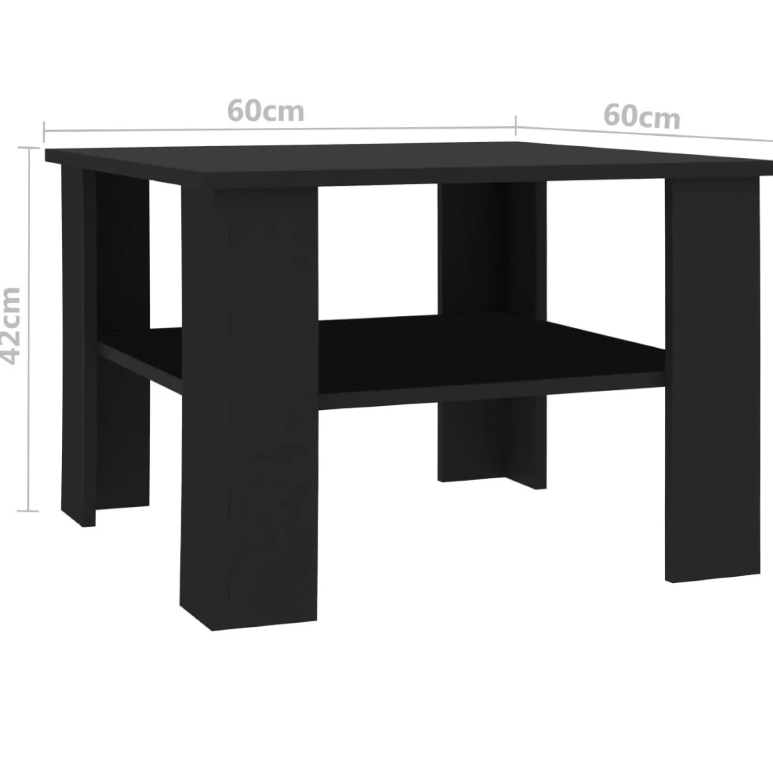 Stolik Kawowy Ława Stół Czarny 60x60x42 Półka Do Salonu Do Pokoju