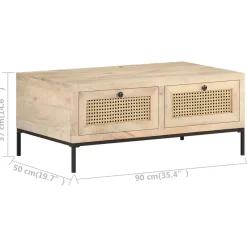 Stolik Kawowy Ława Stół Drewniany 90x50x37 Szuflady Do Salonu Do Pokoju