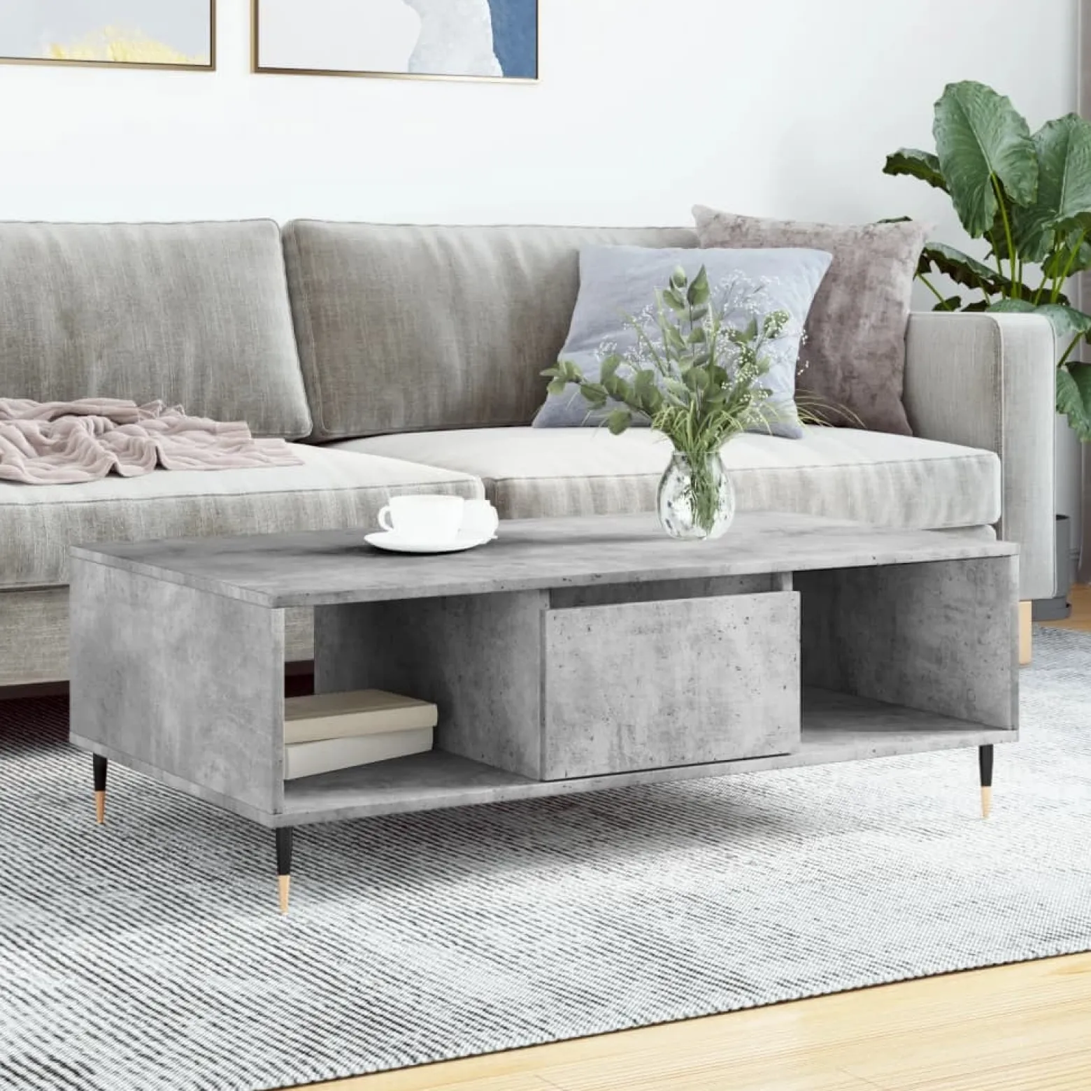 Stolik Kawowy Ława Stół Szary 104x60x35 Przegrody Do Salonu Do Pokoju