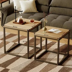 Stolik kawowy ława stół zestaw stolików 2w1 loft industrial jasny brąz 50cm