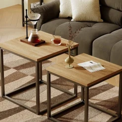 Stolik kawowy ława stół zestaw stolików 2w1 loft industrial jasny brąz 50cm