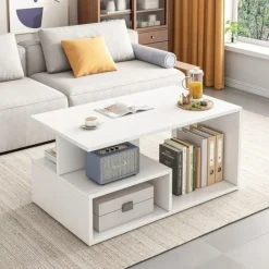 Stolik kawowy biały nowoczesny z półką loft 90 cm