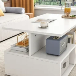 Stolik kawowy biały nowoczesny z półką loft 90 cm