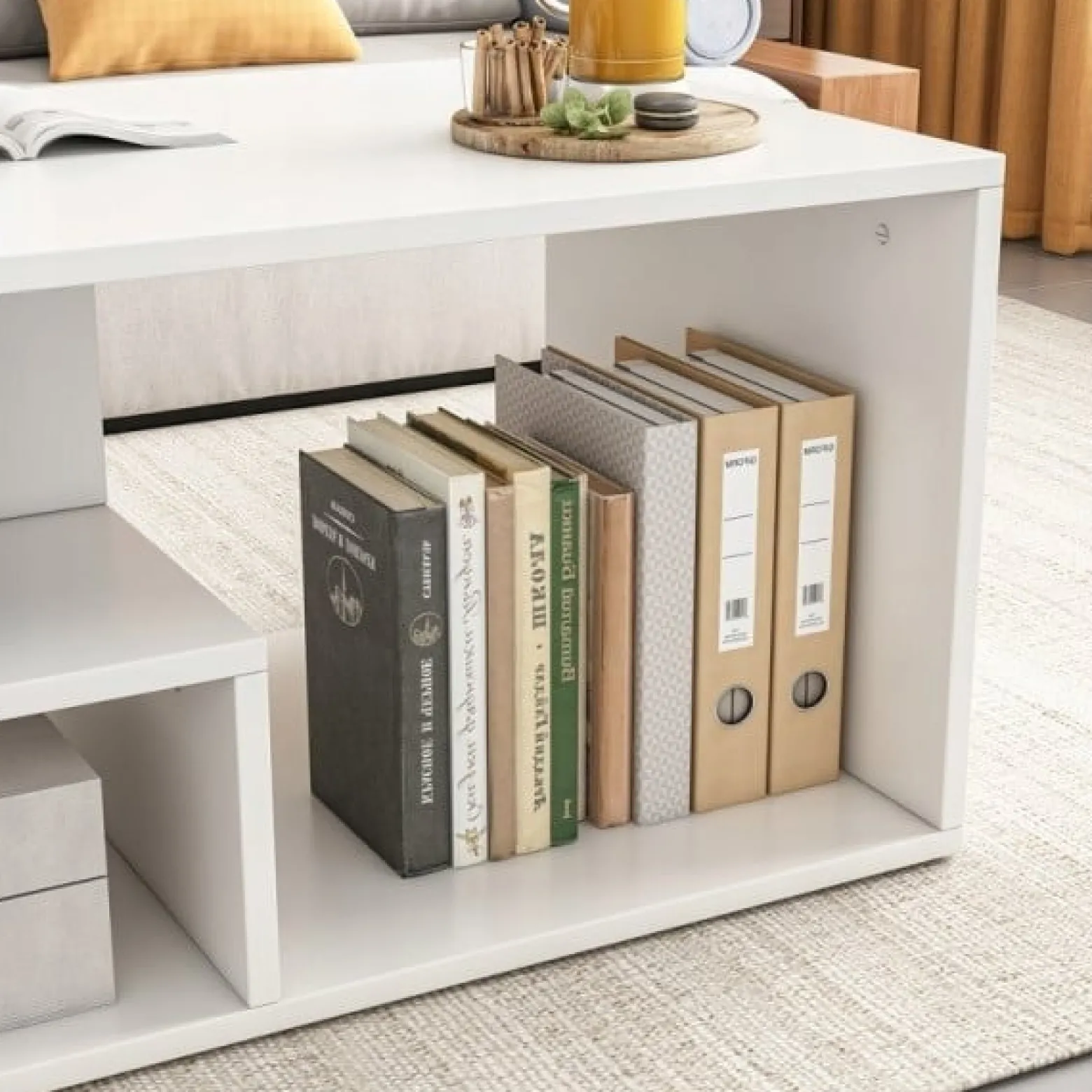 Stolik kawowy biały nowoczesny z półką loft 90 cm