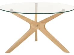 Stolik kawowy do salonu 80 cm szkło jasne drewno