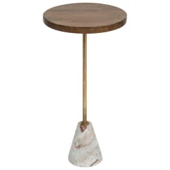 Stolik kawowy marmur i drewno, Ø 35,5 cm