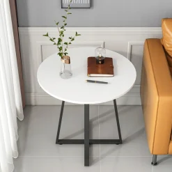 Stolik kawowy okrągły loft biały 80 cm